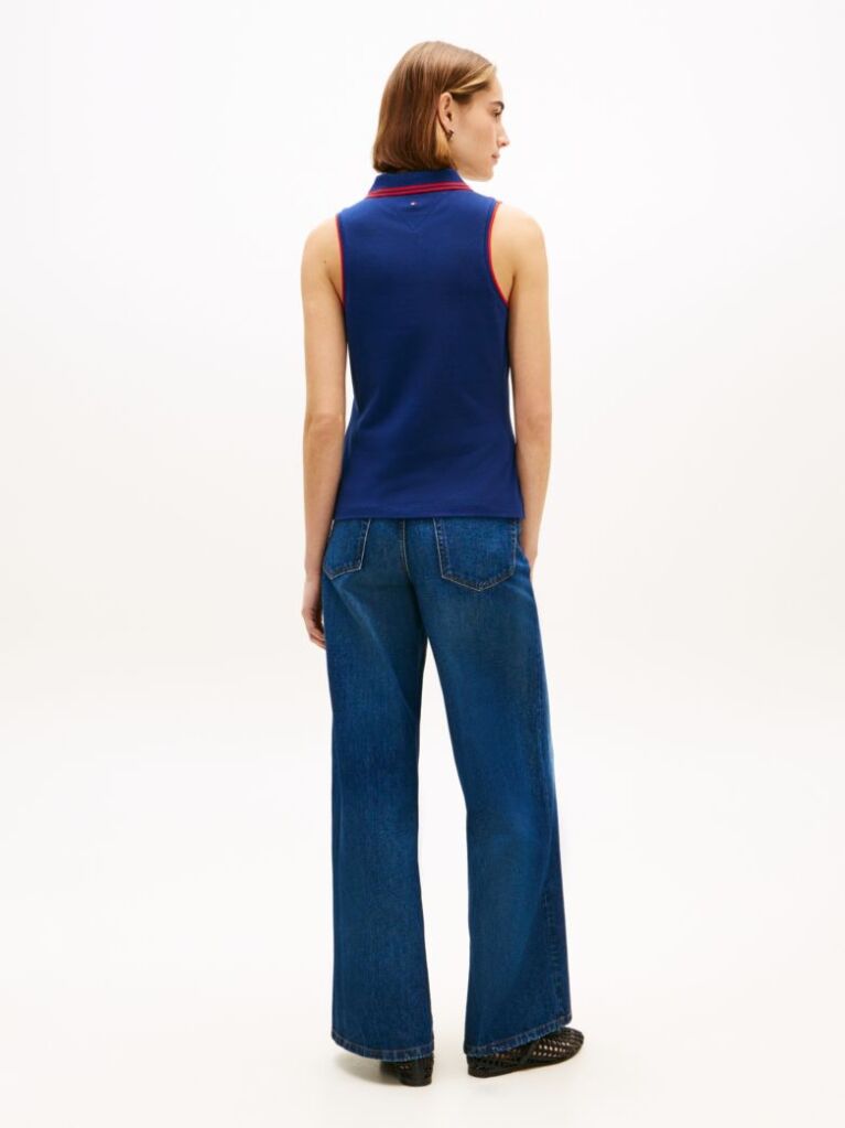 Blue 1985 Slim Fit Pique Sleeveless Polo Shirt  Women