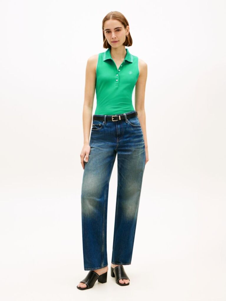 Green 1985 Slim Fit Pique Sleeveless Polo Shirt  Women