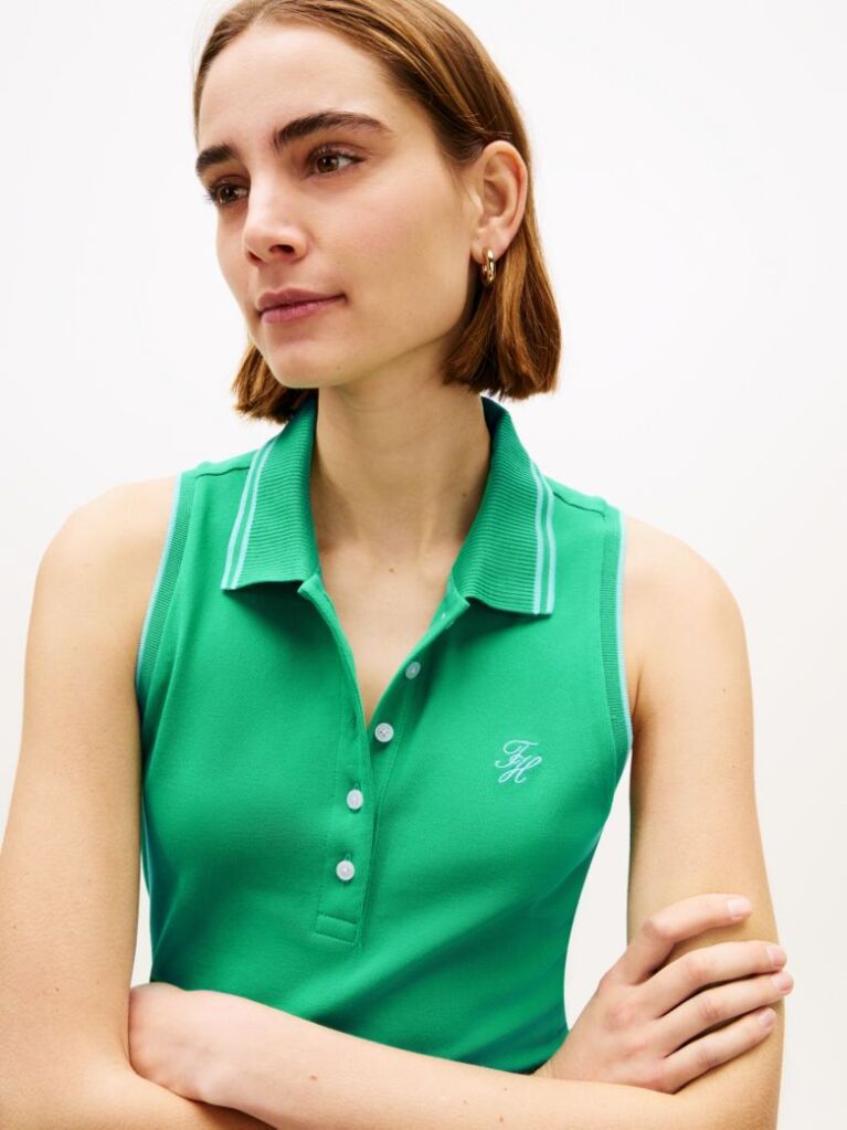 Green 1985 Slim Fit Pique Sleeveless Polo Shirt  Women