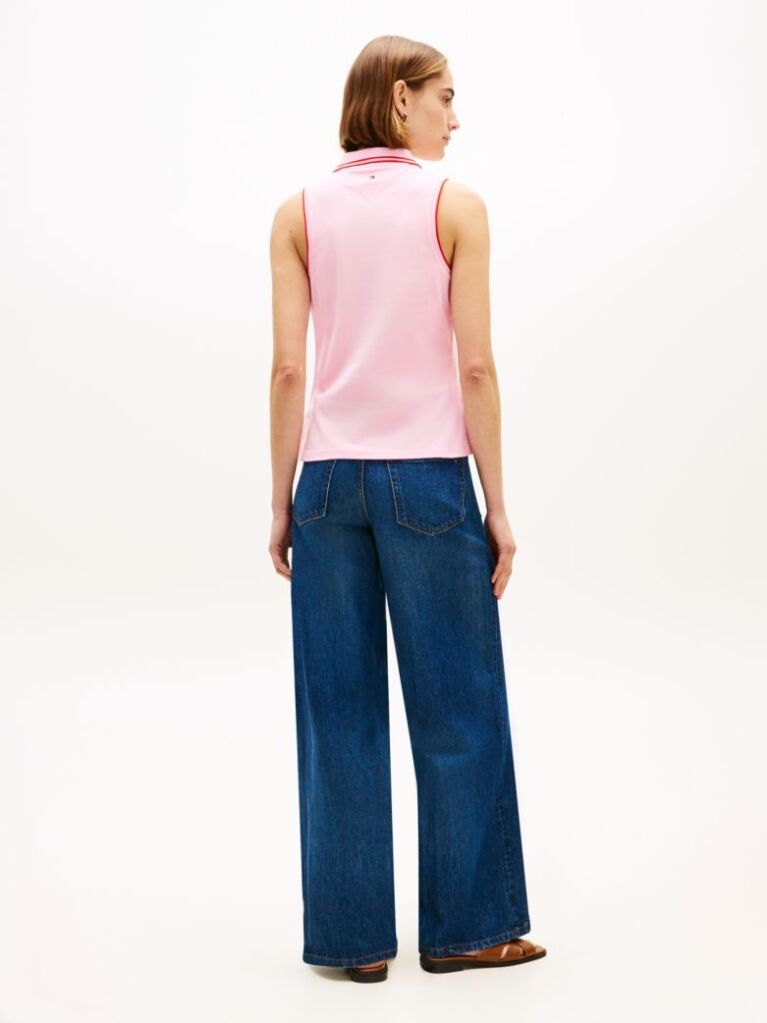 Pink 1985 Slim Fit Pique Sleeveless Polo Shirt  Women