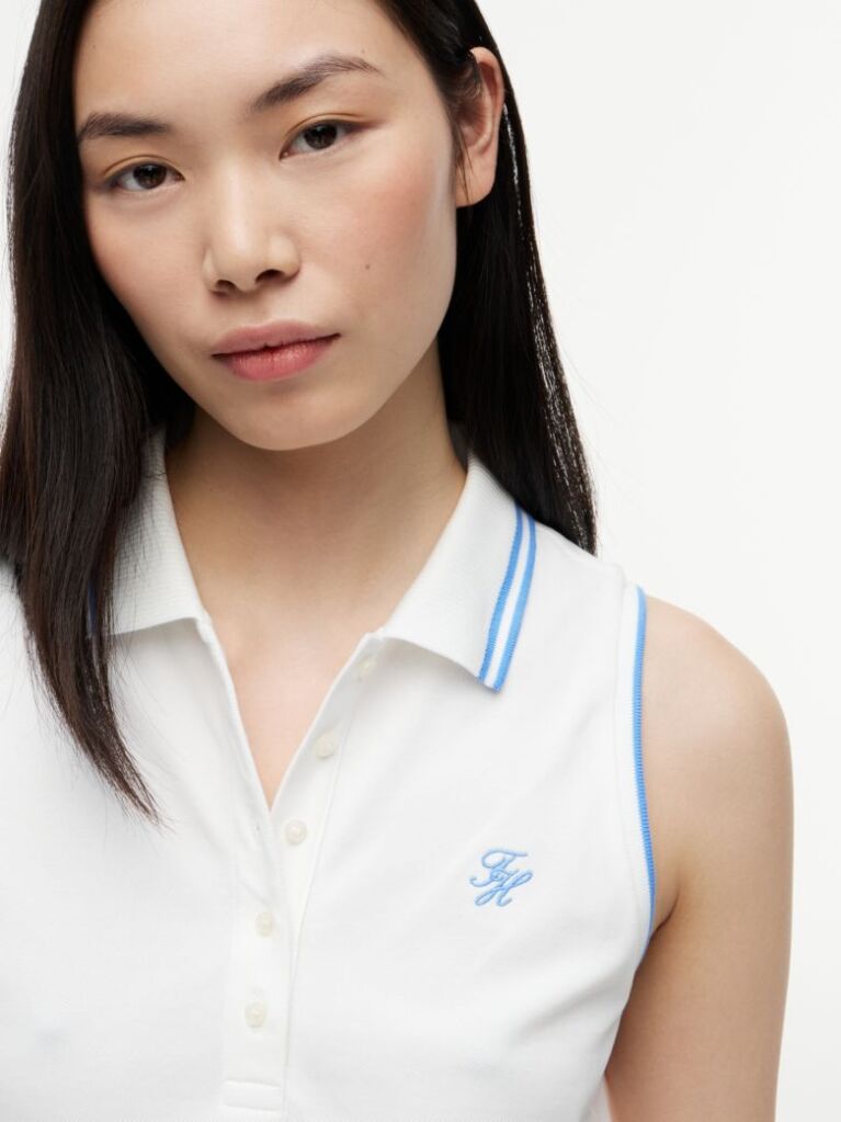 White 1985 Slim Fit Pique Sleeveless Polo Shirt  Women