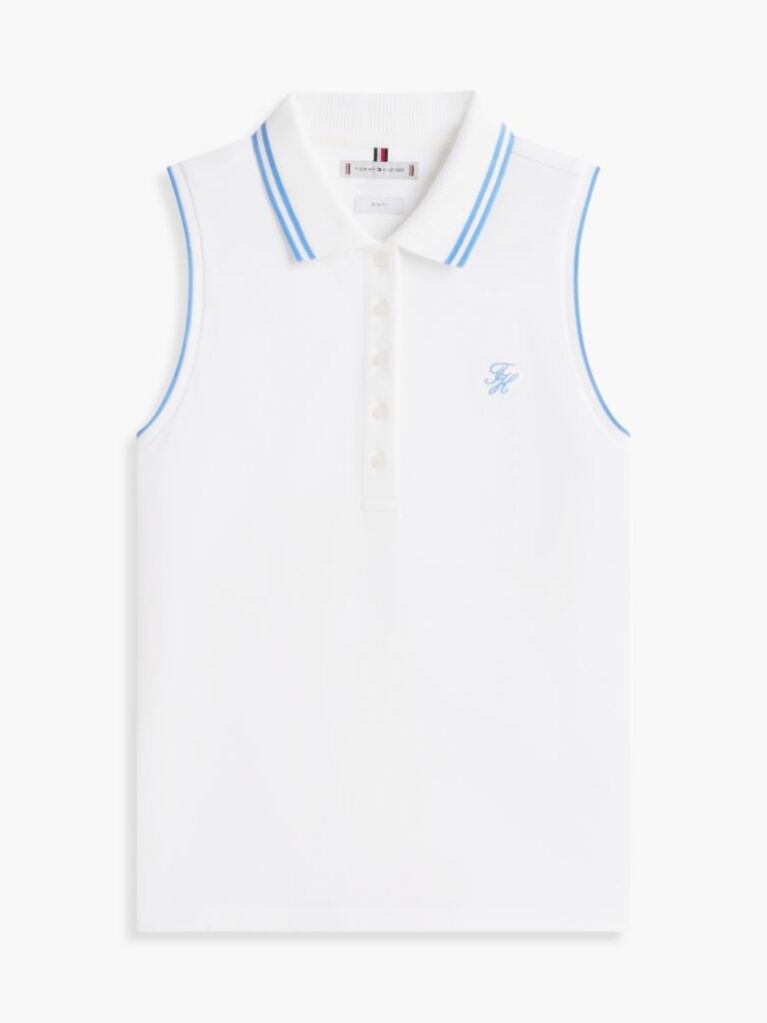 White 1985 Slim Fit Pique Sleeveless Polo Shirt  Women