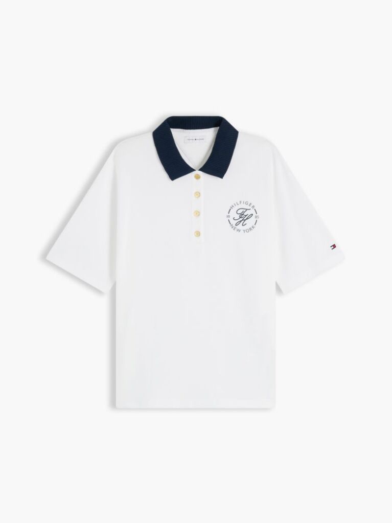 White Regular Fit Gold-Tone Button Polo Shirt  Women