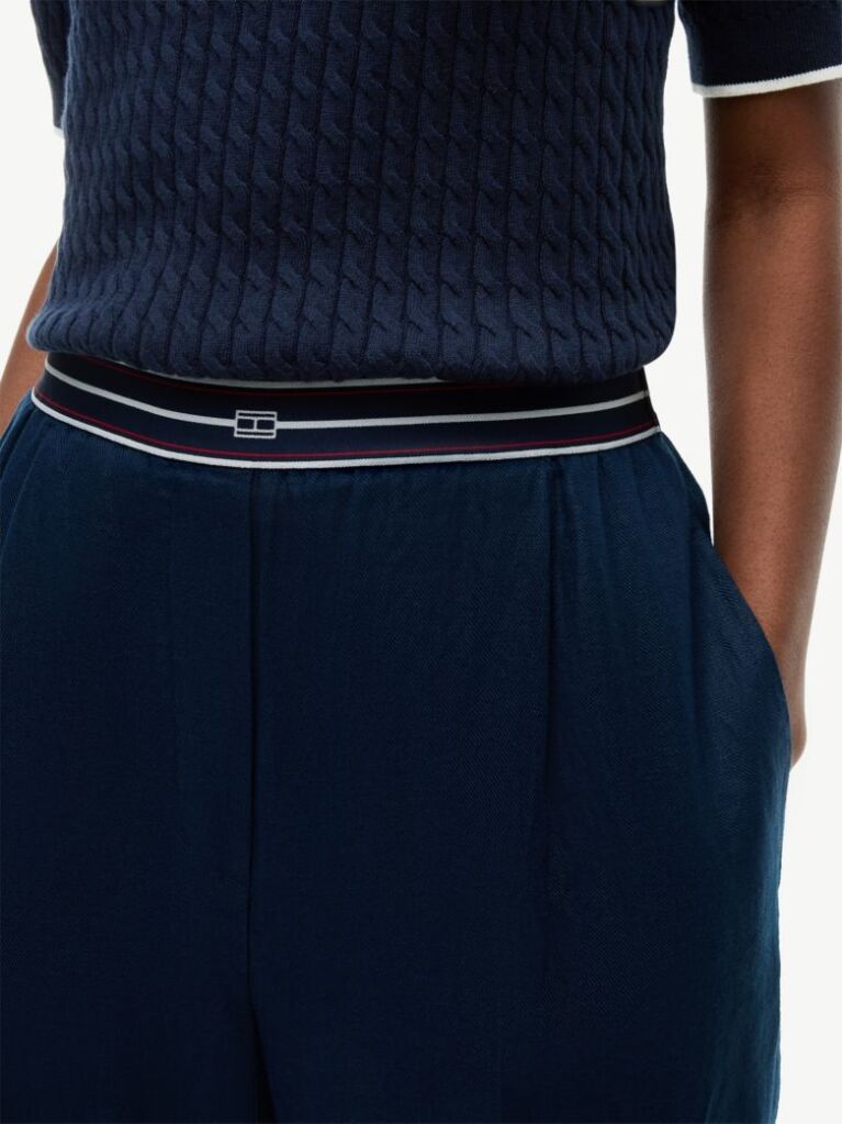 Blue Pure Linen Twill Straight Trousers  Women