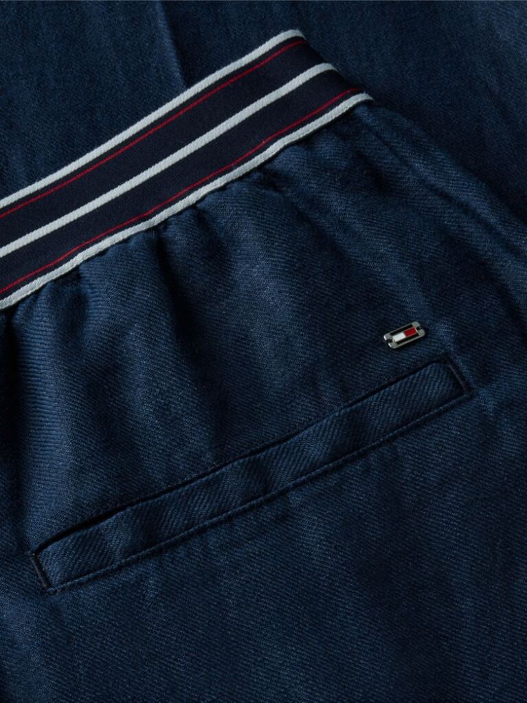 Blue Pure Linen Twill Straight Trousers  Women