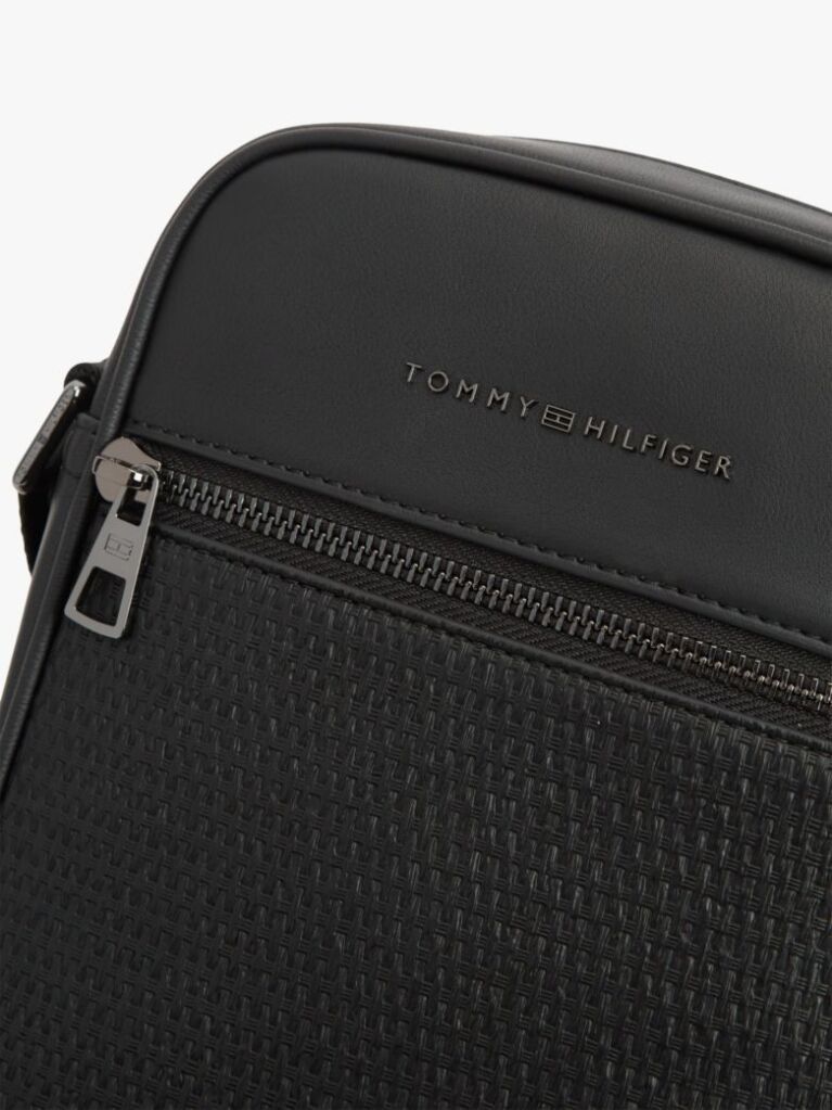 Black Woven Panel Crossbody Reporter Bag  Men
