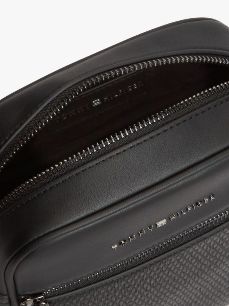Black Woven Panel Crossbody Reporter Bag  Men