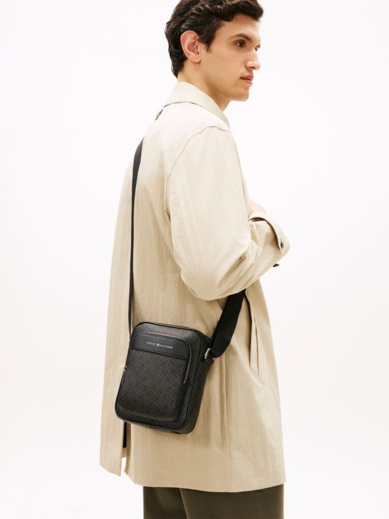 Black Hilfiger Flag Mixed Texture Dome Backpack  Men