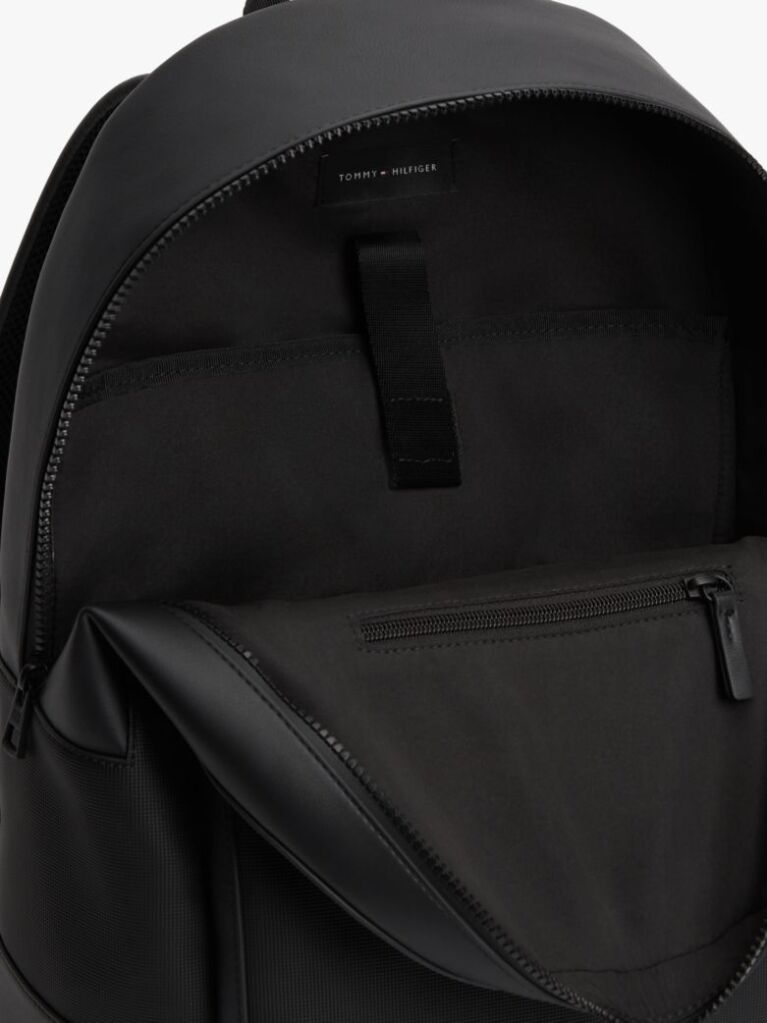 Black Metal Logo Textured Dome Backpack  Men