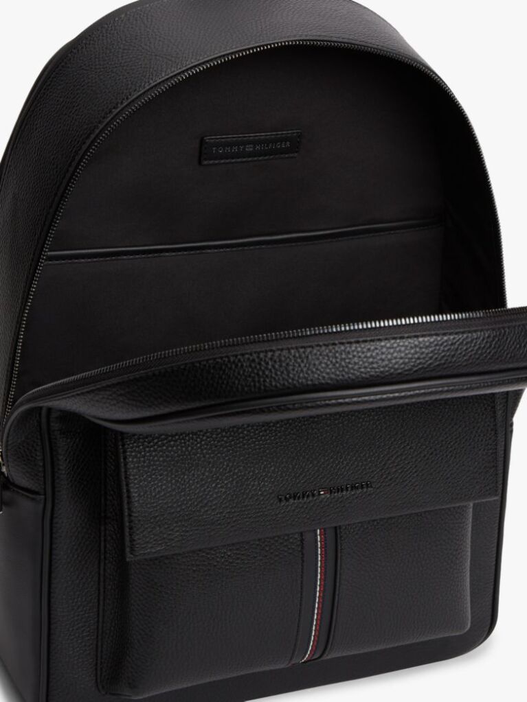 Black Flap Pocket Pebble Grain Dome Backpack  Men