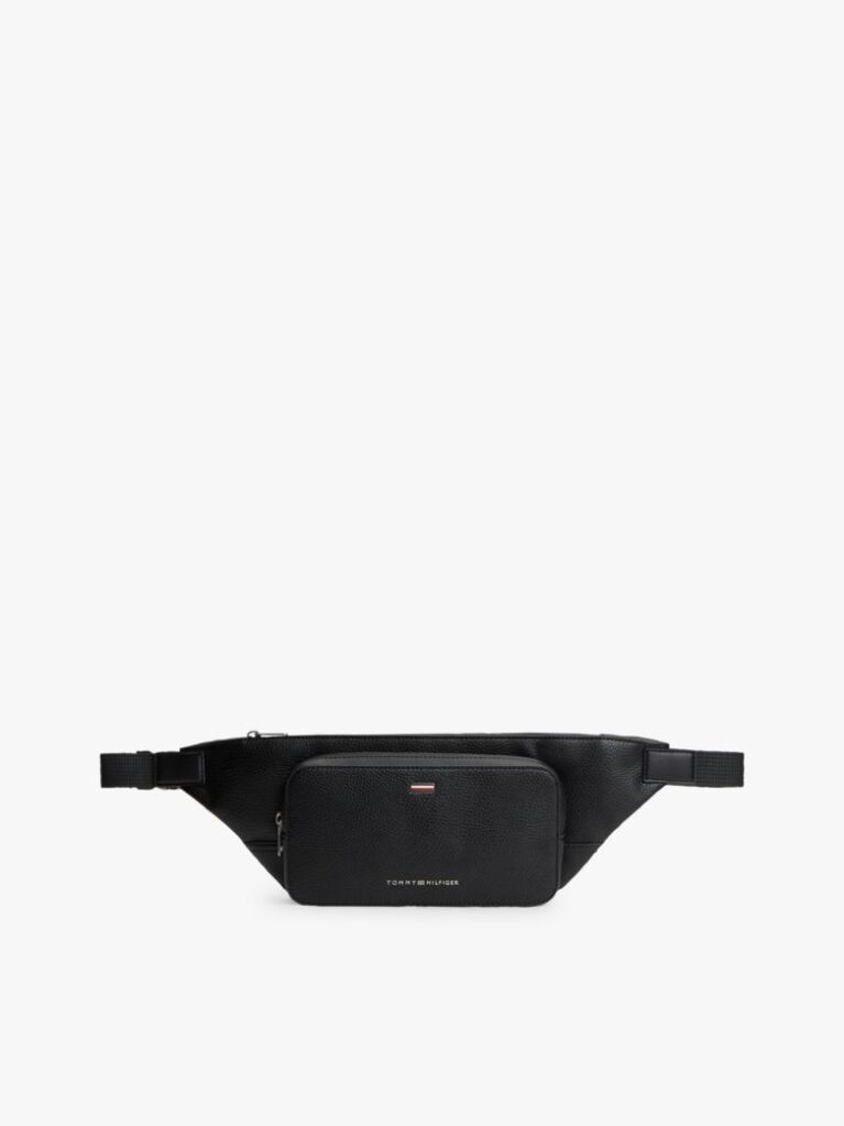 Black Pebble Grain Bum Bag  Men