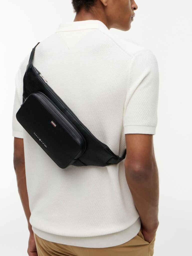 Black Pebble Grain Bum Bag  Men