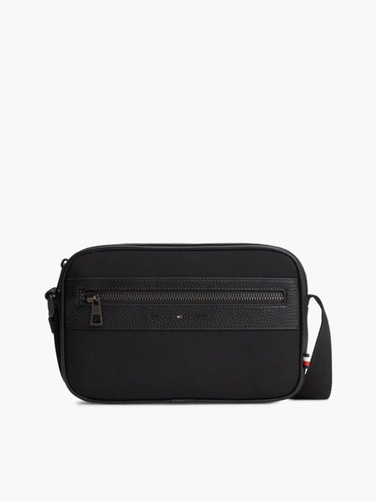 Black Metal Logo Crossbody Reporter Bag  Men