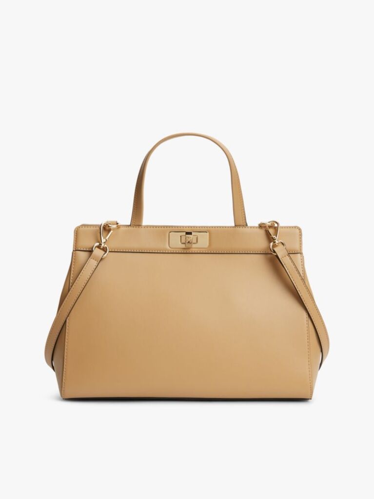 Beige Modern Turn Lock Satchel  Women