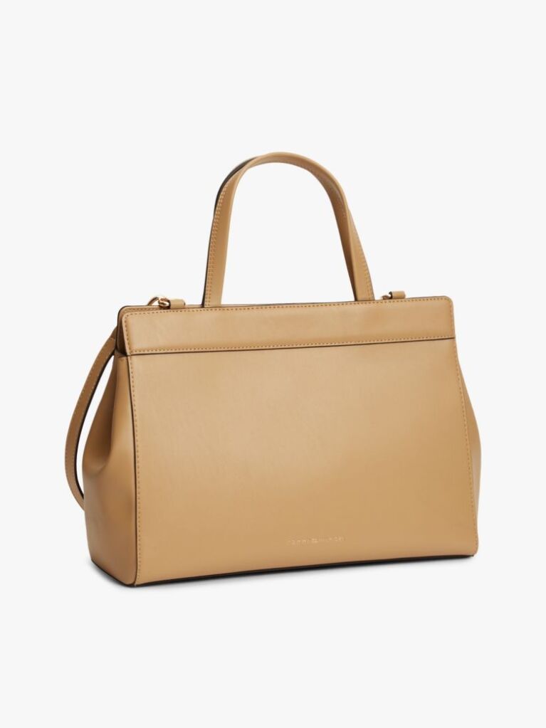 Beige Modern Turn Lock Satchel  Women