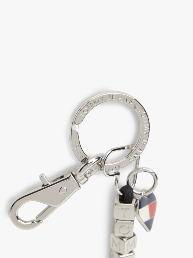 Silver Metal Blocks And Heart Charm Keyring  Women