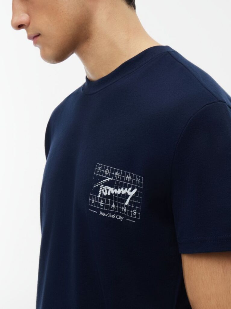 Blue Signature Logo Peached Jersey T-Shirt  Men