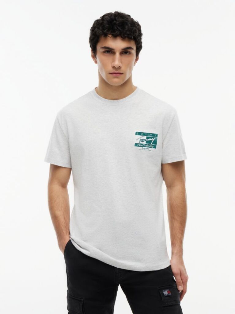 Grey Signature Logo Peached Jersey T-Shirt  Men