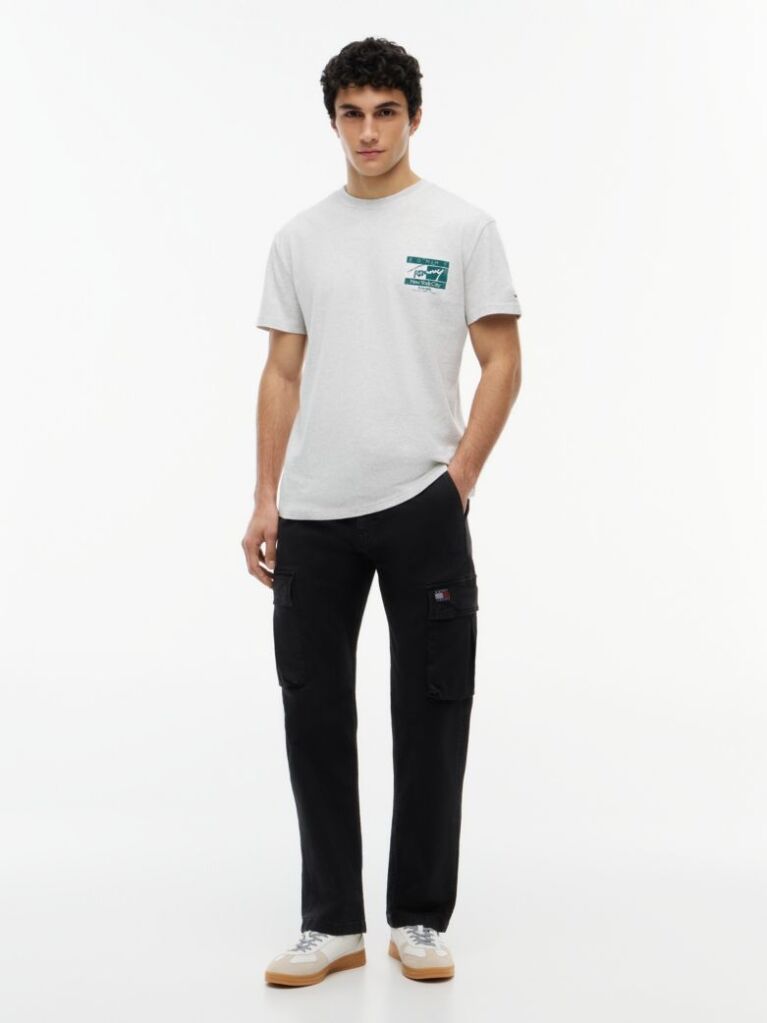 Grey Signature Logo Peached Jersey T-Shirt  Men