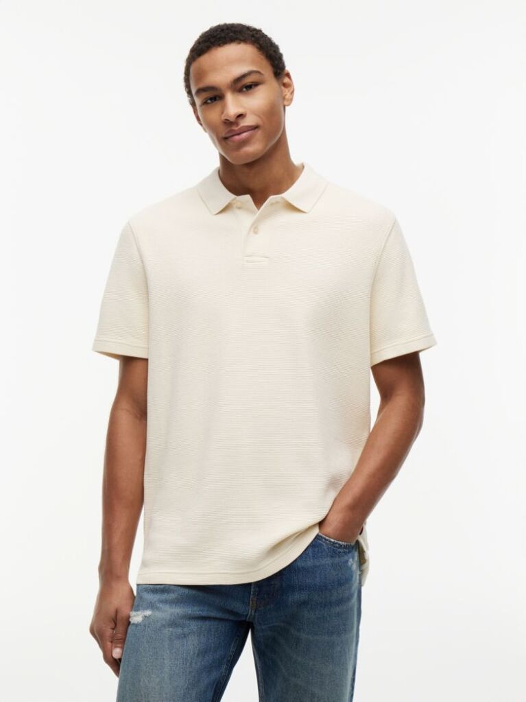 Beige Regular Fit Washed Waffle Knit Polo Shirt  Men
