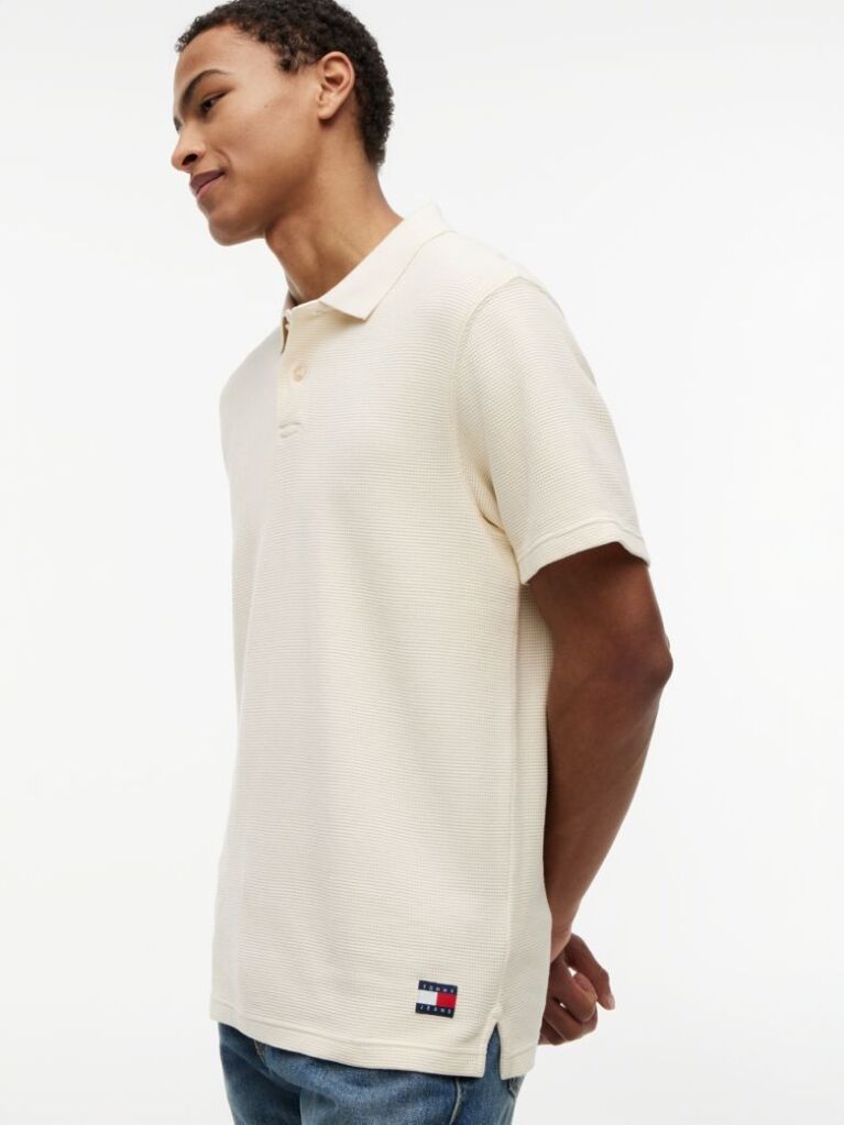 Beige Regular Fit Washed Waffle Knit Polo Shirt  Men