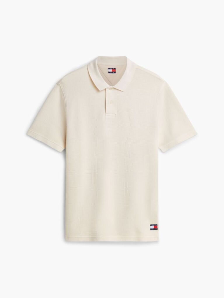 Beige Regular Fit Washed Waffle Knit Polo Shirt  Men