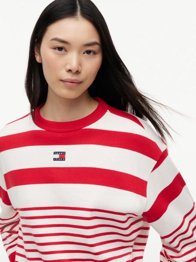 Multi Tommy Badge Stripe Relaxed Sweatshirt  Women