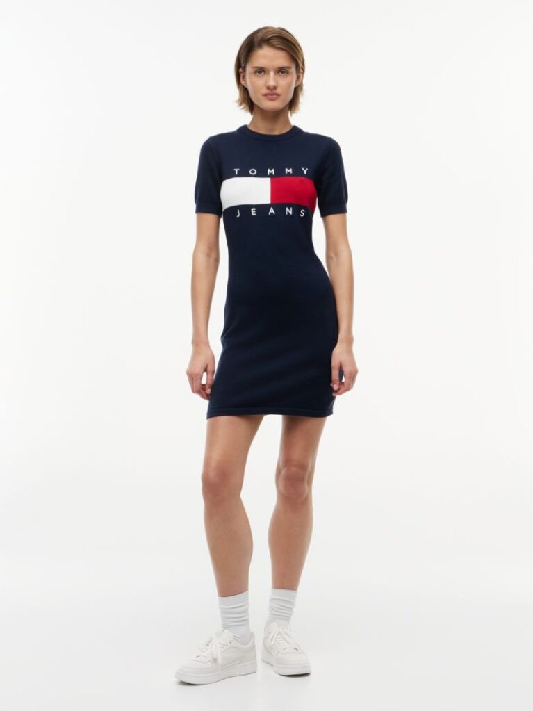 Blue Tommy Flag Slim Mini Jumper Dress  Women