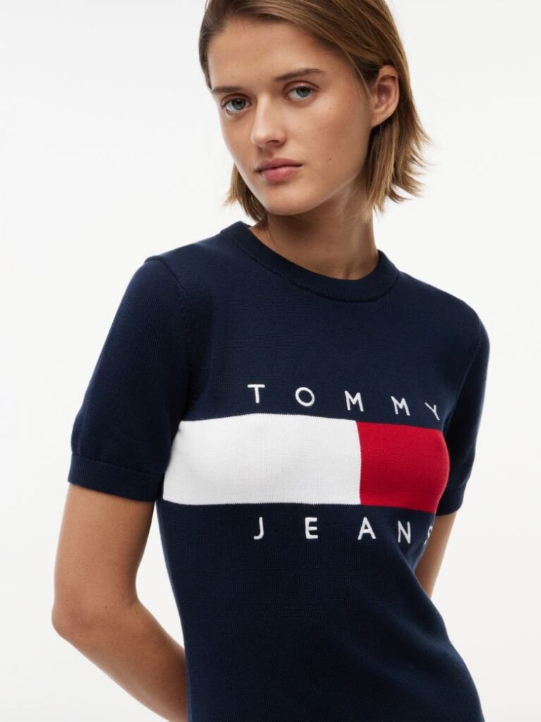Blue Tommy Flag Slim Mini Jumper Dress  Women