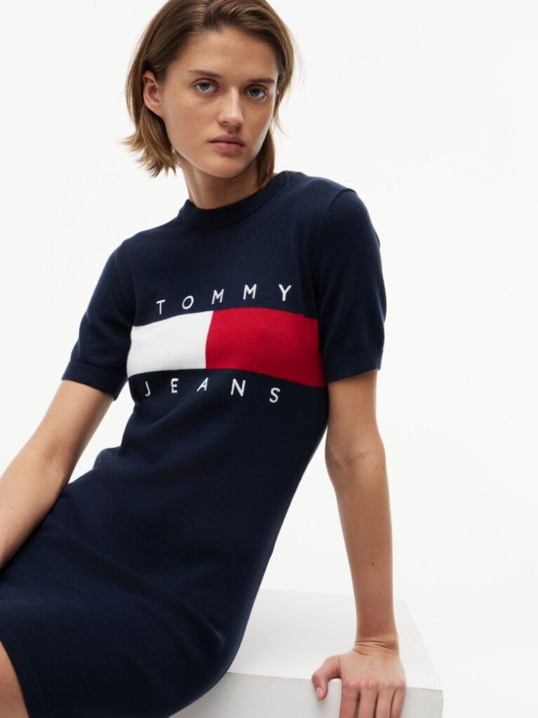 Blue Tommy Flag Slim Mini Jumper Dress  Women