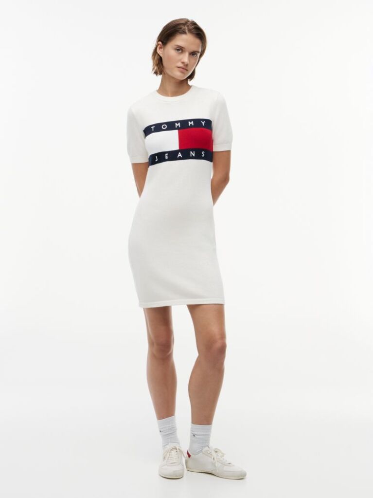 White Tommy Flag Slim Mini Jumper Dress  Women