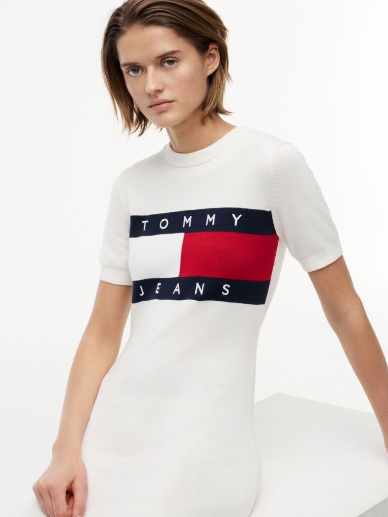 White Tommy Flag Slim Mini Jumper Dress  Women