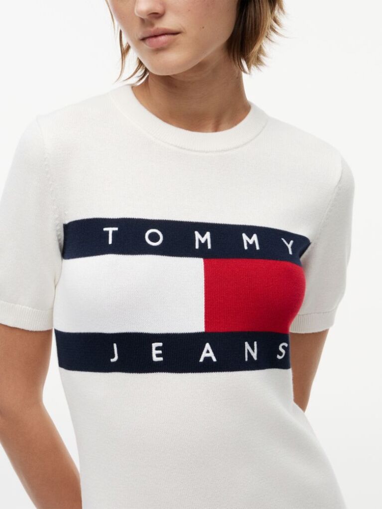 White Tommy Flag Slim Mini Jumper Dress  Women