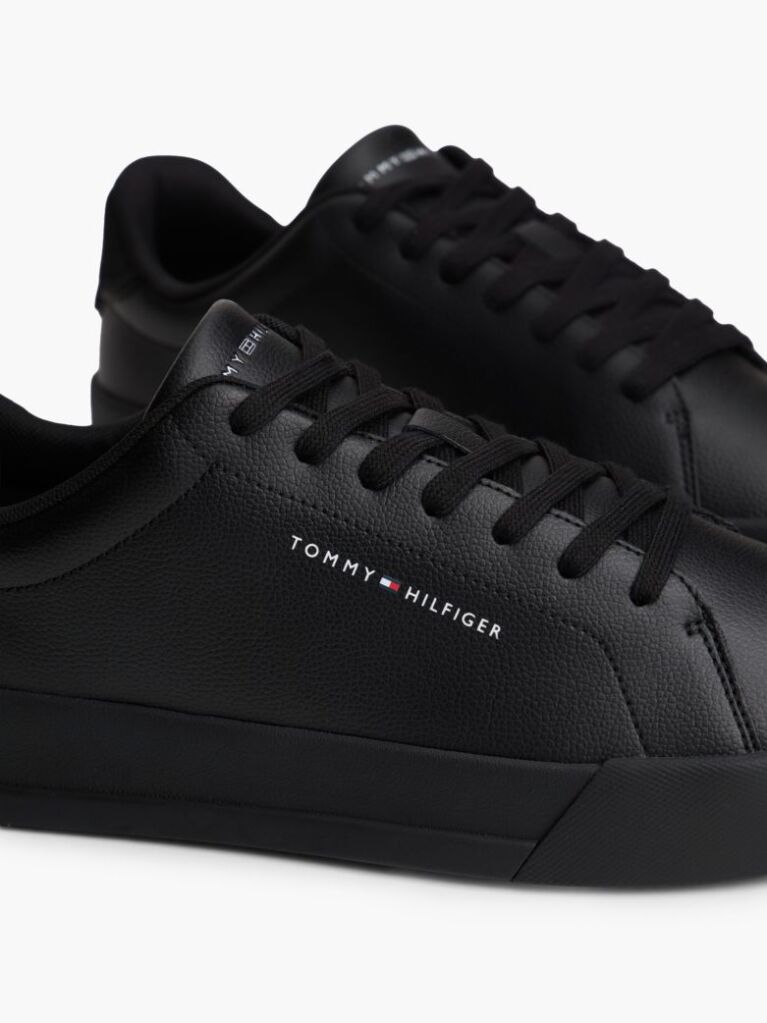 Black Pebble Grain Court Trainers  Men