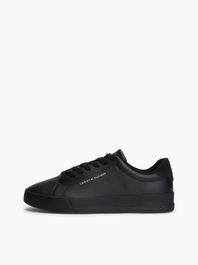 Black Pebble Grain Court Trainers  Men