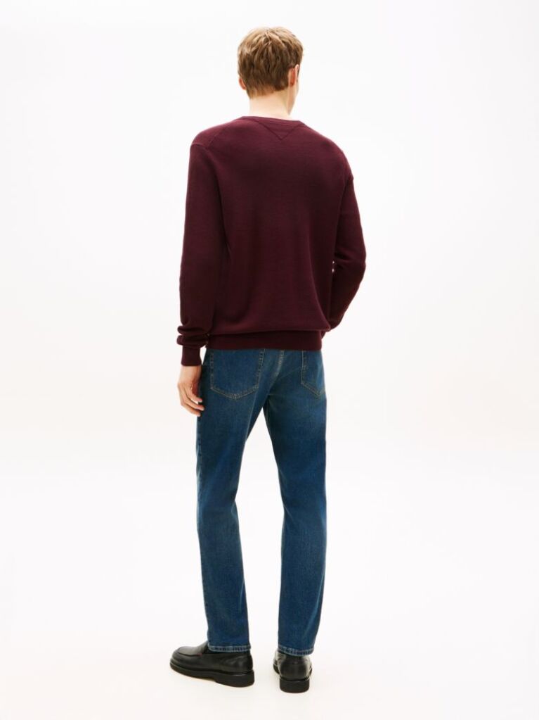 Red Crew Neck Textured Knit Jumper  Men