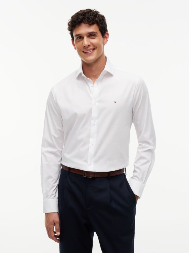 White Flex Slim Fit Poplin Shirt  Men