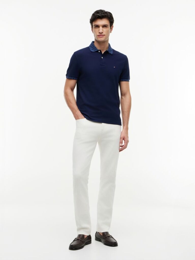 Blue Regular Fit Jacquard Collar Structured Polo Shirt  Men