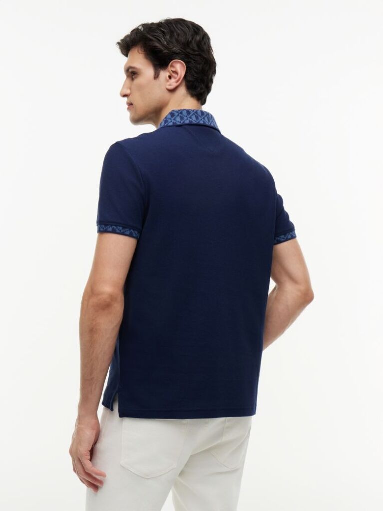 Blue Regular Fit Jacquard Collar Structured Polo Shirt  Men
