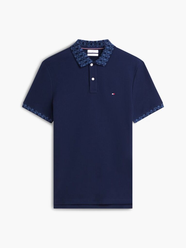 Blue Regular Fit Jacquard Collar Structured Polo Shirt  Men