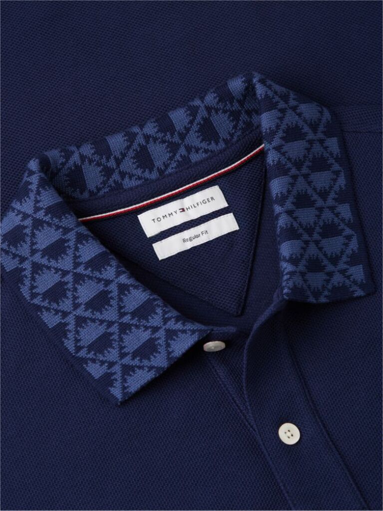 Blue Regular Fit Jacquard Collar Structured Polo Shirt  Men