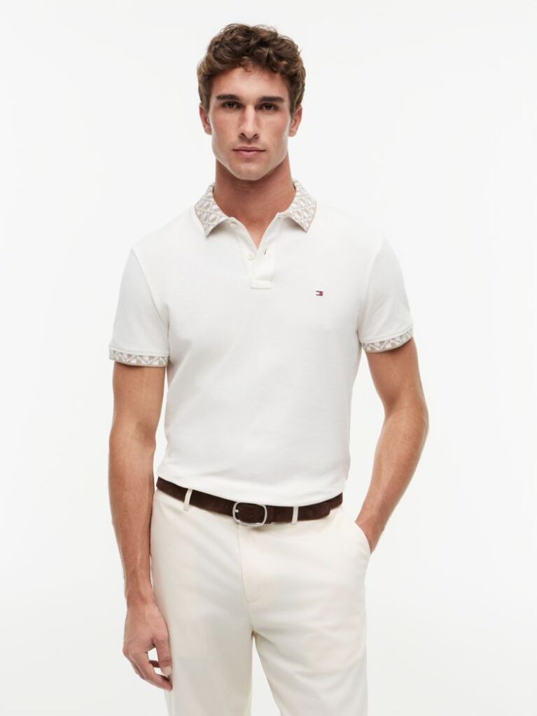 Beige Regular Fit Jacquard Collar Structured Polo Shirt  Men