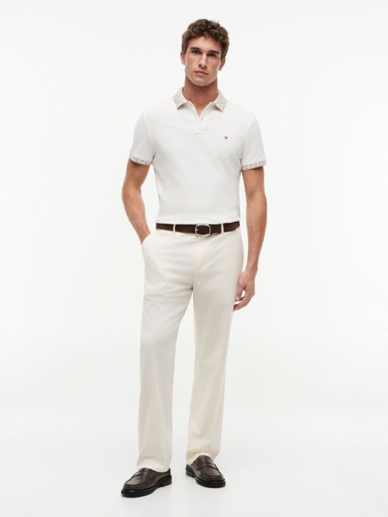 Beige Regular Fit Jacquard Collar Structured Polo Shirt  Men