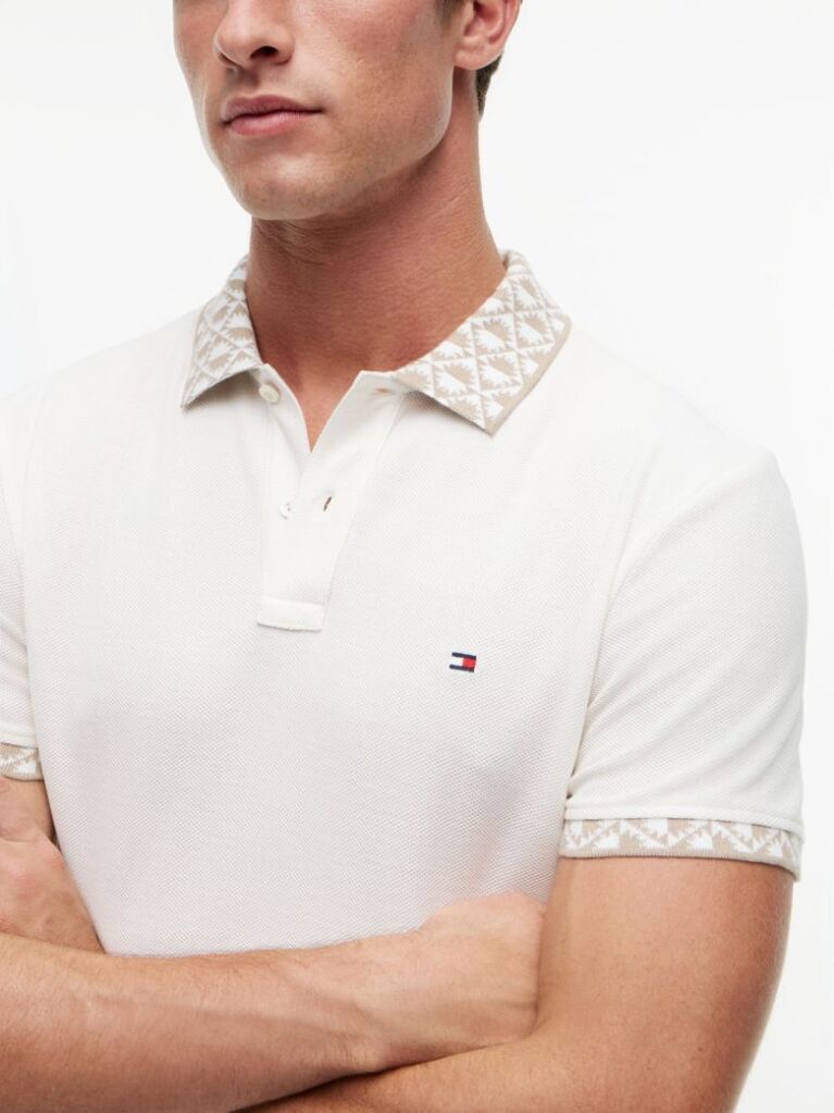 Beige Regular Fit Jacquard Collar Structured Polo Shirt  Men