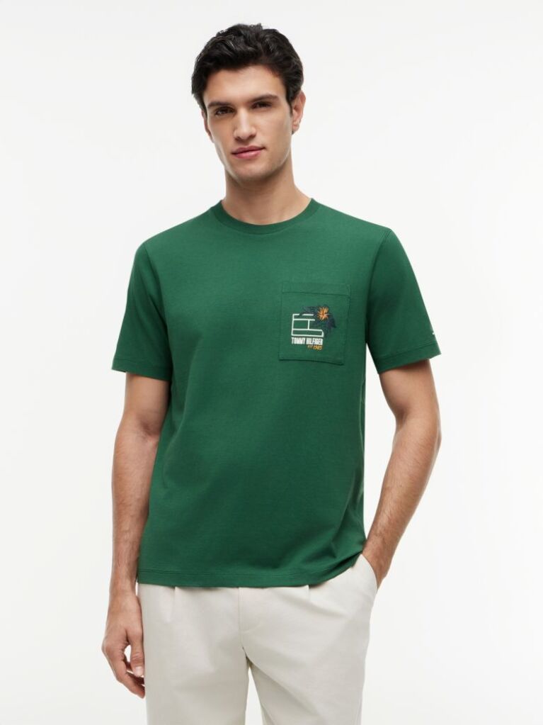 Green Floral Graphic Pocket T-Shirt  Men