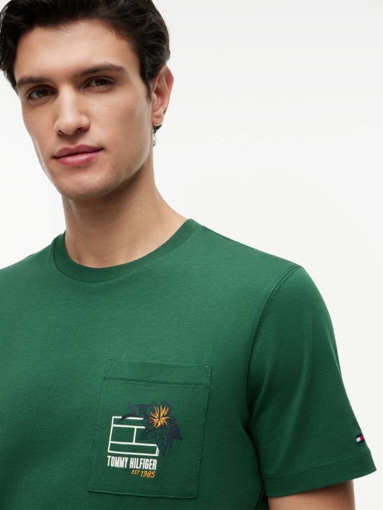 Green Floral Graphic Pocket T-Shirt  Men
