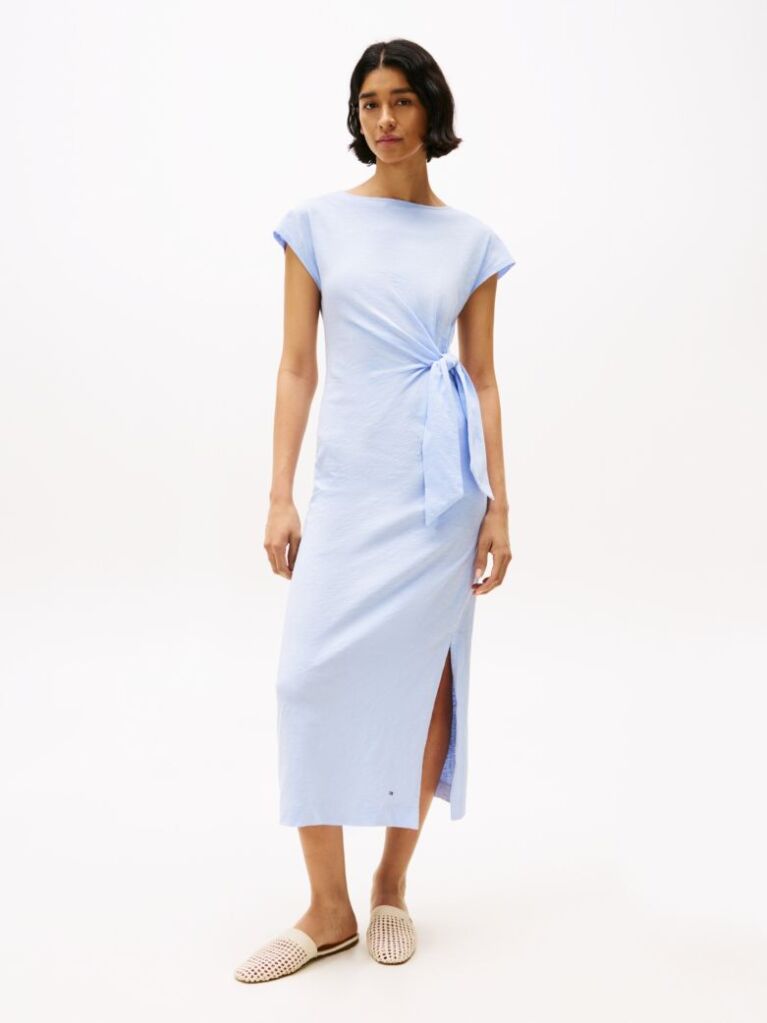 Blue Boat Neck Slim Midi Dress  Women