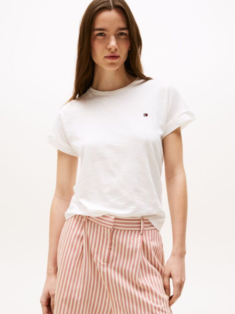 White Textured Crew Neck T-Shirt  Women