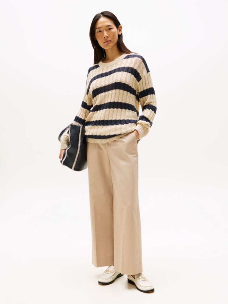 Beige Pressed Wide Leg Ankle Chinos  Women