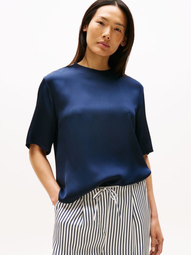 Blue Relaxed Fit Sateen T-Shirt  Women